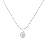 SO SEOUL Halo Cushion Cut Square Diamond Simulant Zirconia Pendant Chain Necklace